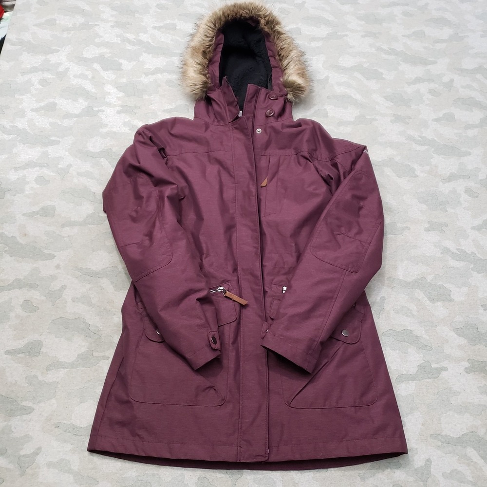 Columbia Jacket Womens Small Purple Full Zip Hooded‎ Fur Long Sleeve